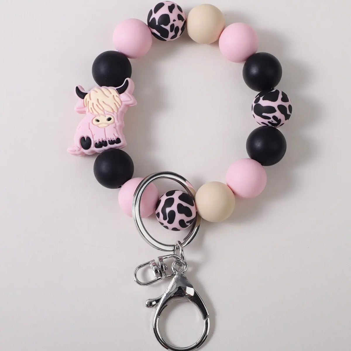 Cute Cow Charm Beaded Wrist Keychain
