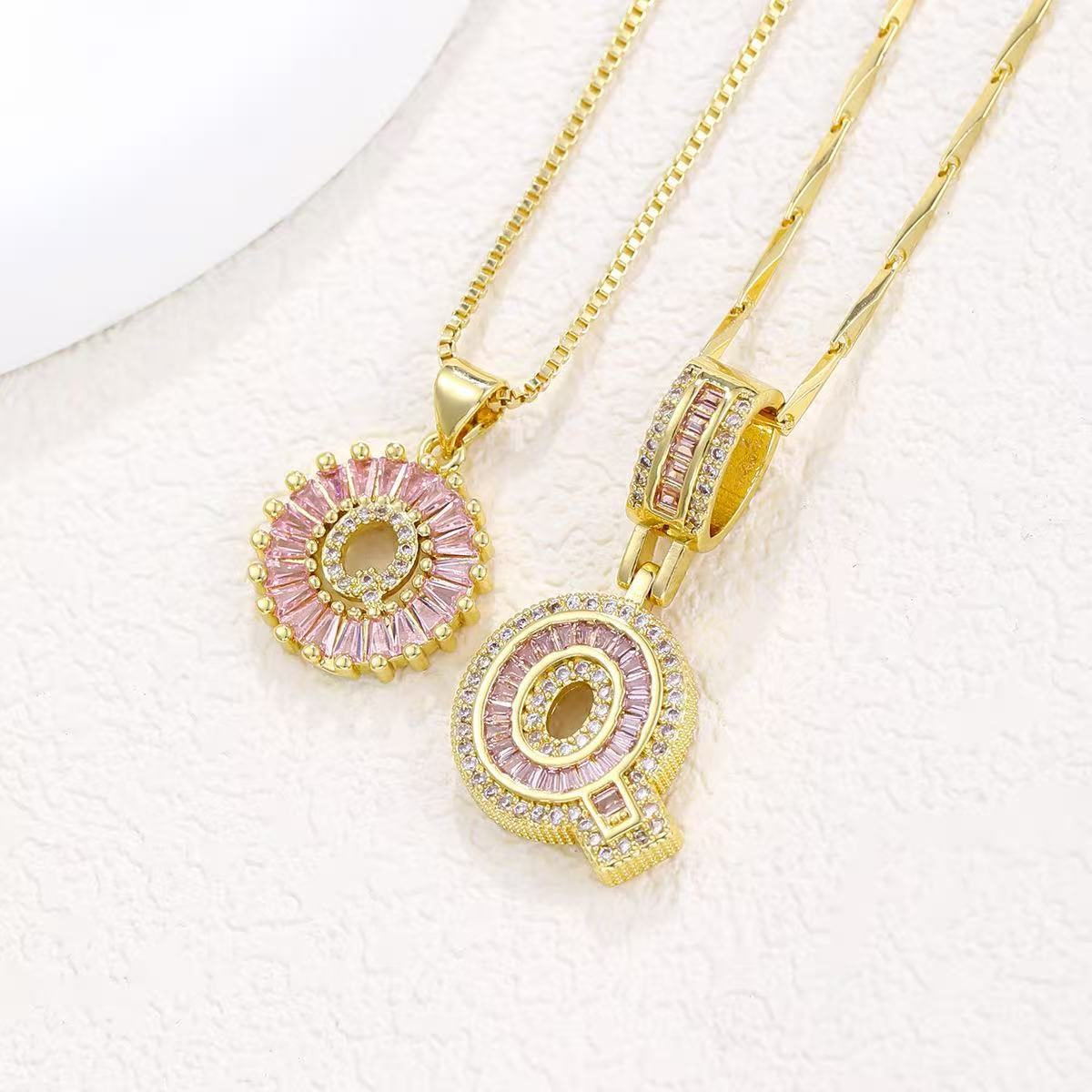 2pc 14k Diamond Letter Initial Necklaces (Limited Pink Edition)