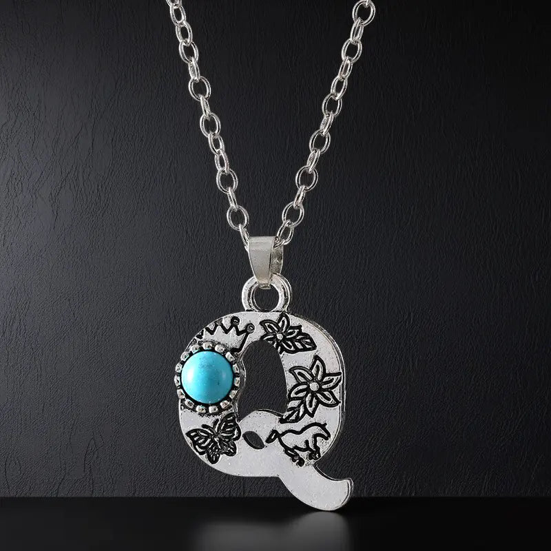 Boho Turquoise Accented Letter Initial Necklace