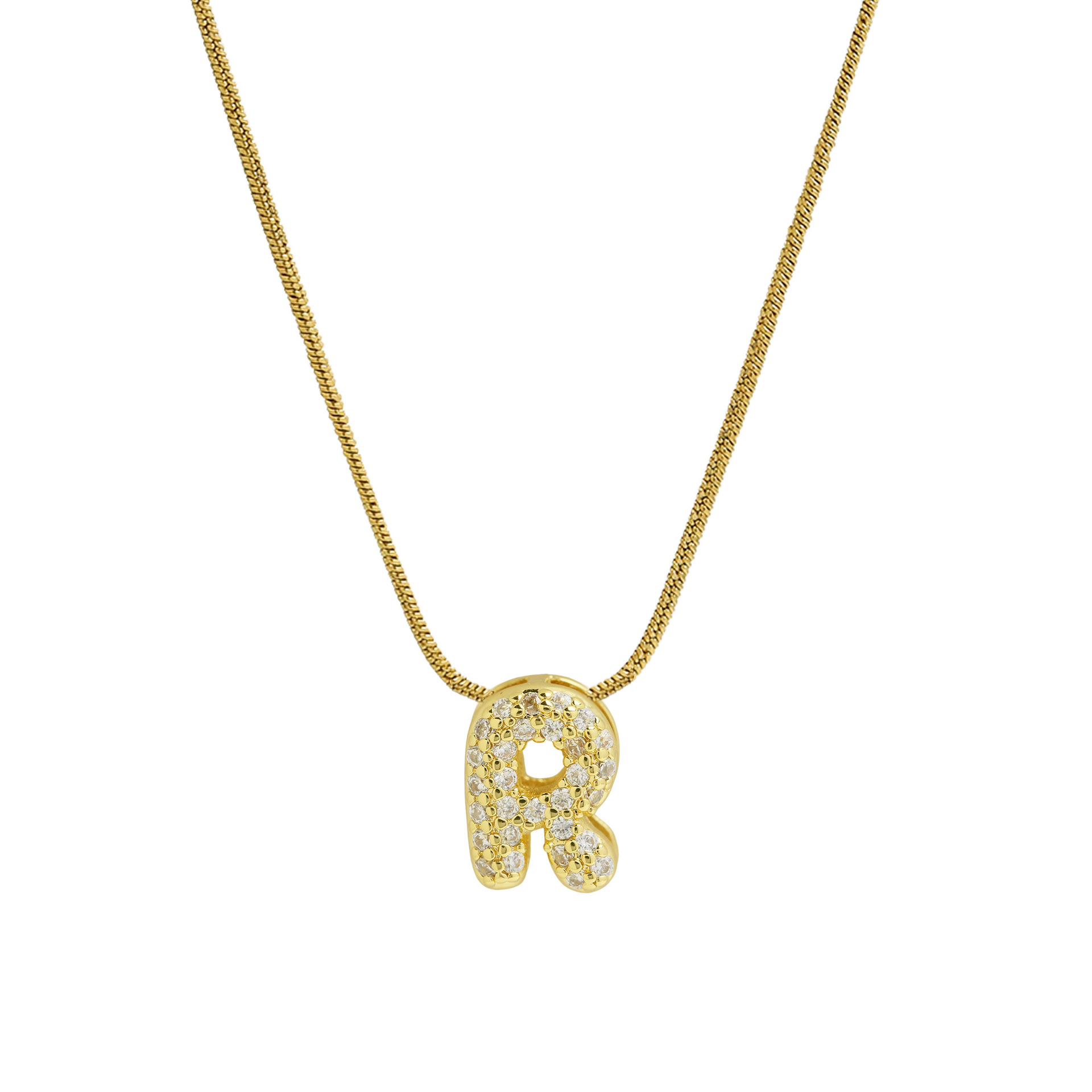 Diamond Bubble Letter Initial Necklace