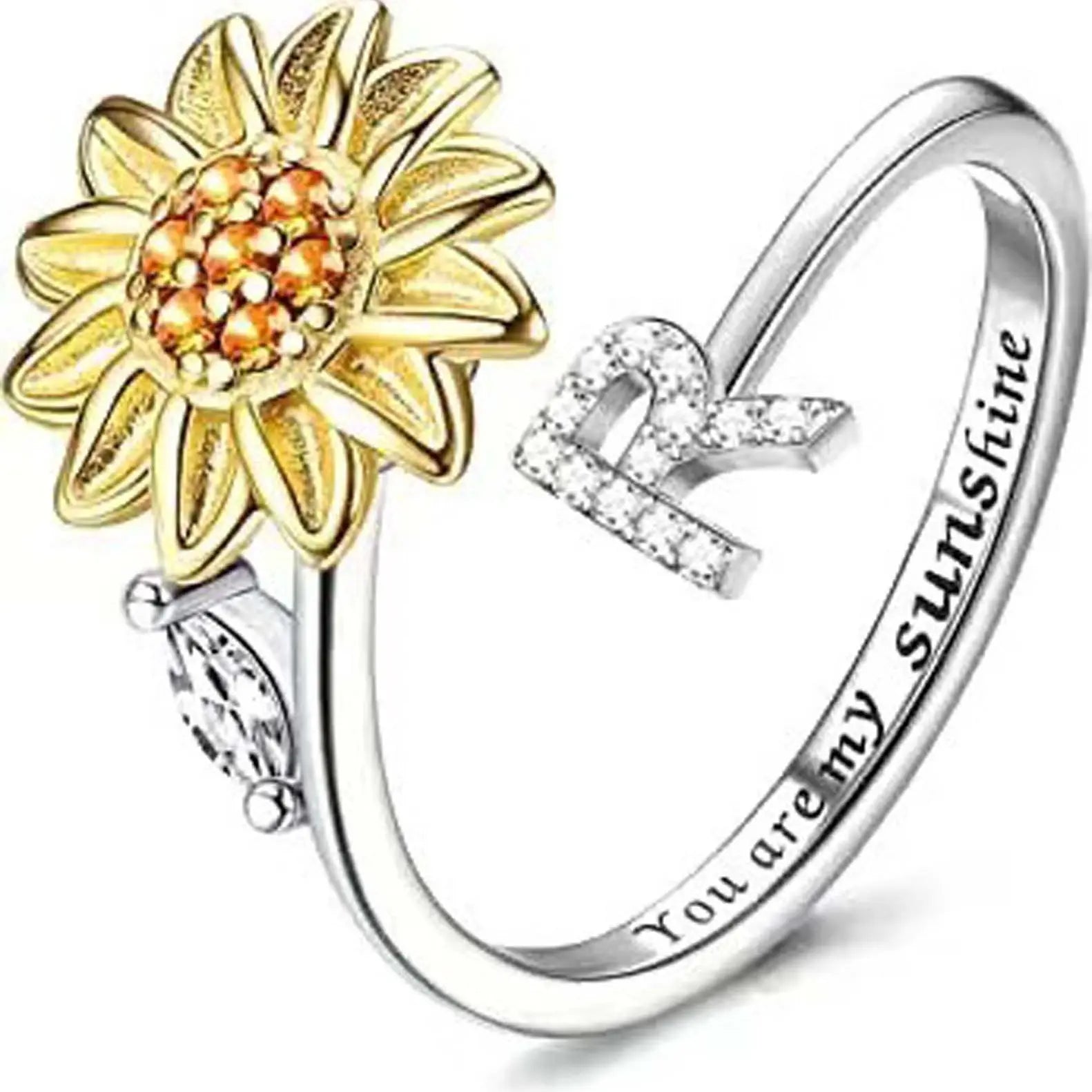 Spinning Sunflower "You Are My Sunshine" Initial Ring