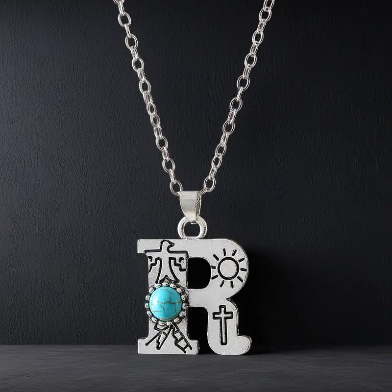 Boho Turquoise Accented Letter Initial Necklace