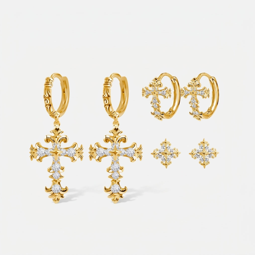 18k 3 Elegant Cross Earrings Sets