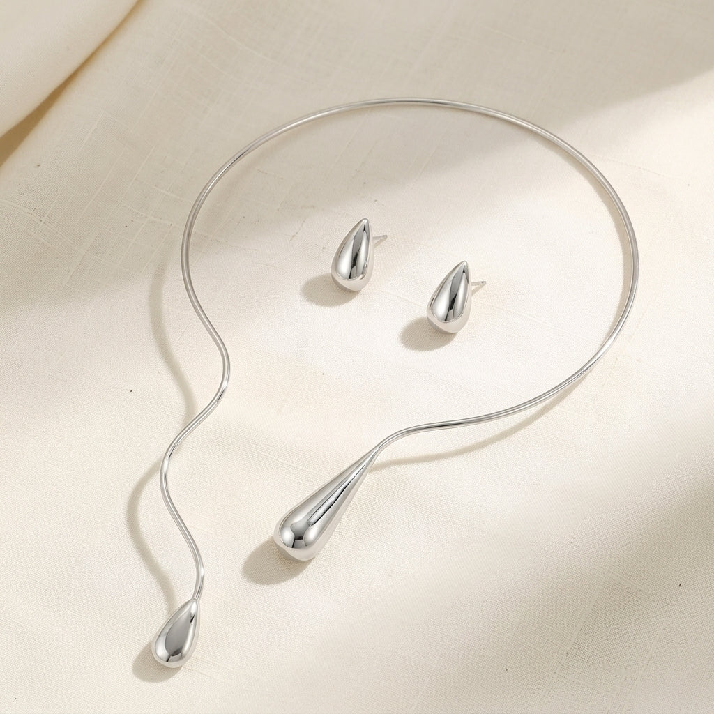Statement Water Droplet Necklace and Earrings Set