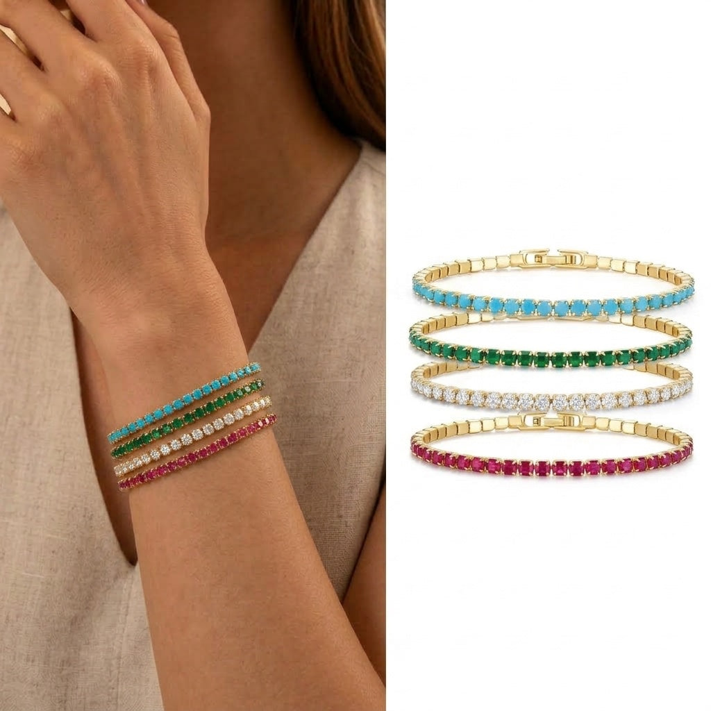 14k Classic Colored Tennis Bracelet