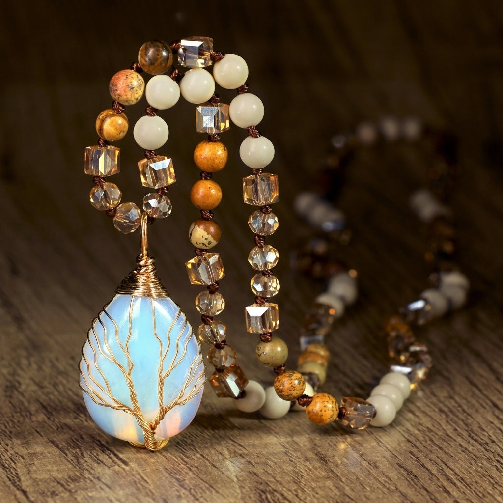 Boho Geometric Crystal Pendant Necklace