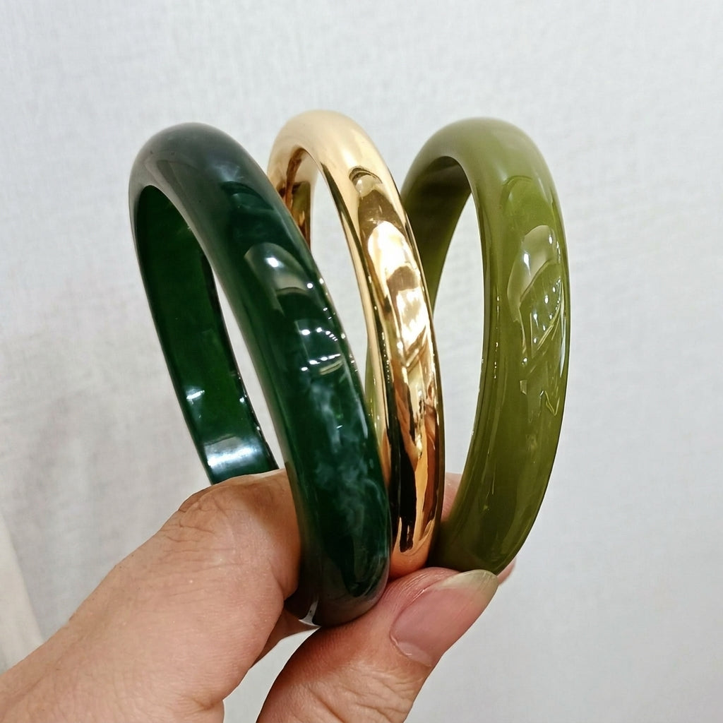 3pc Resin Green & Gold Bracelet Stack