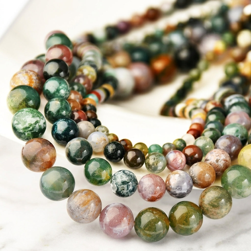 4pc Natural Indian Agate Beaded Necklace