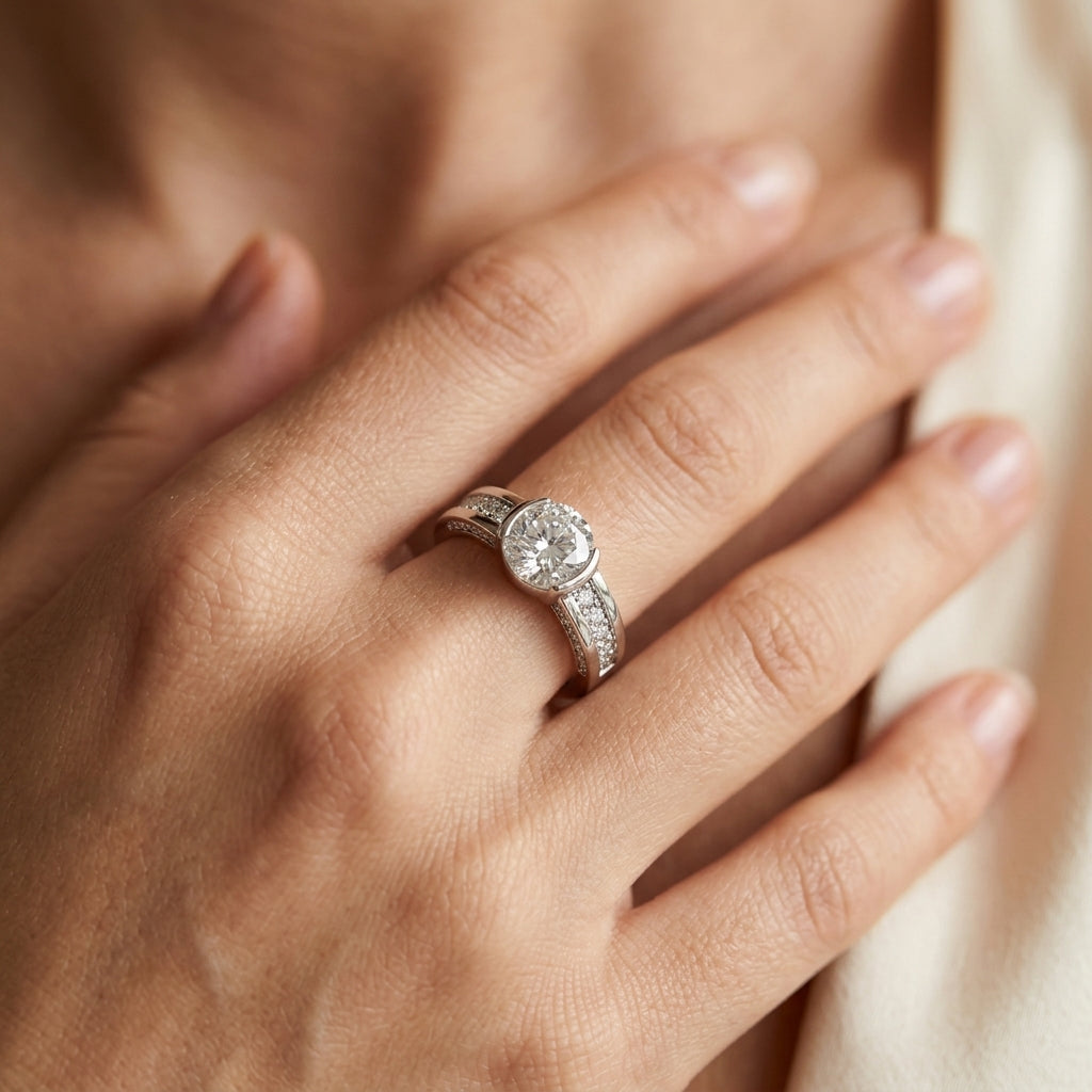 Oval Set Diamond Accented Band Ring