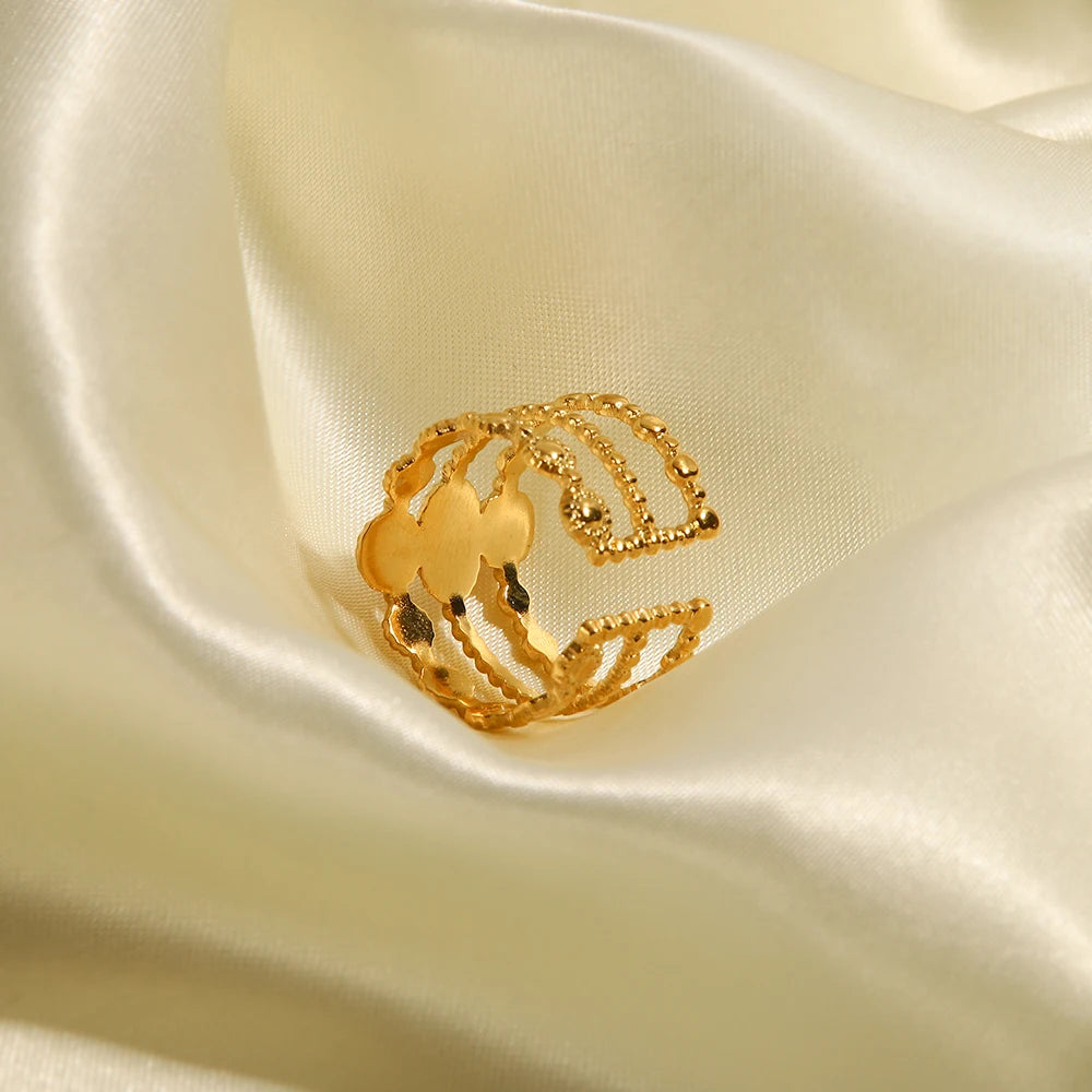 18k Triple Rose Stone Ring Stack