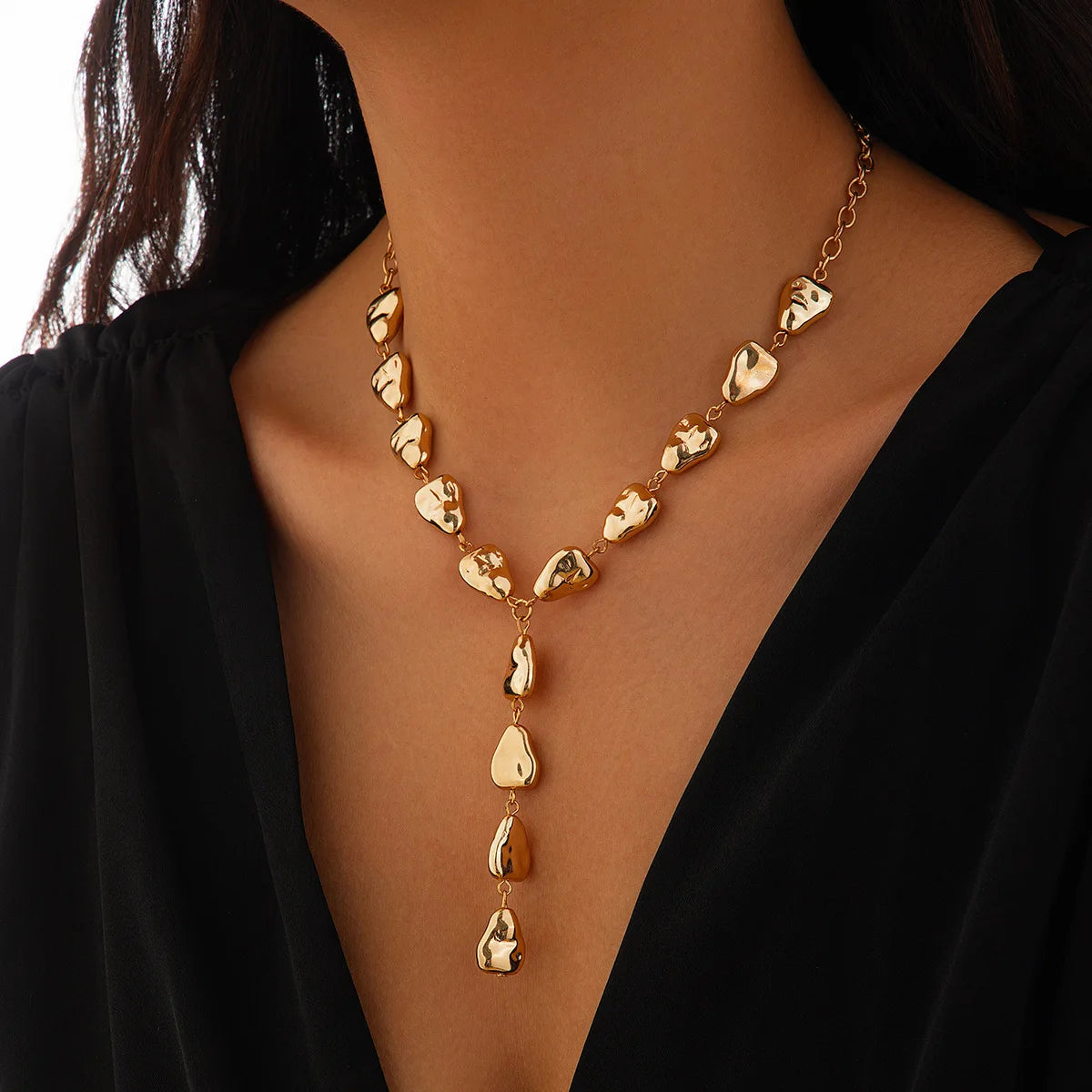 The Marley Lariat Necklace with Multi Shaped Stones main image 1