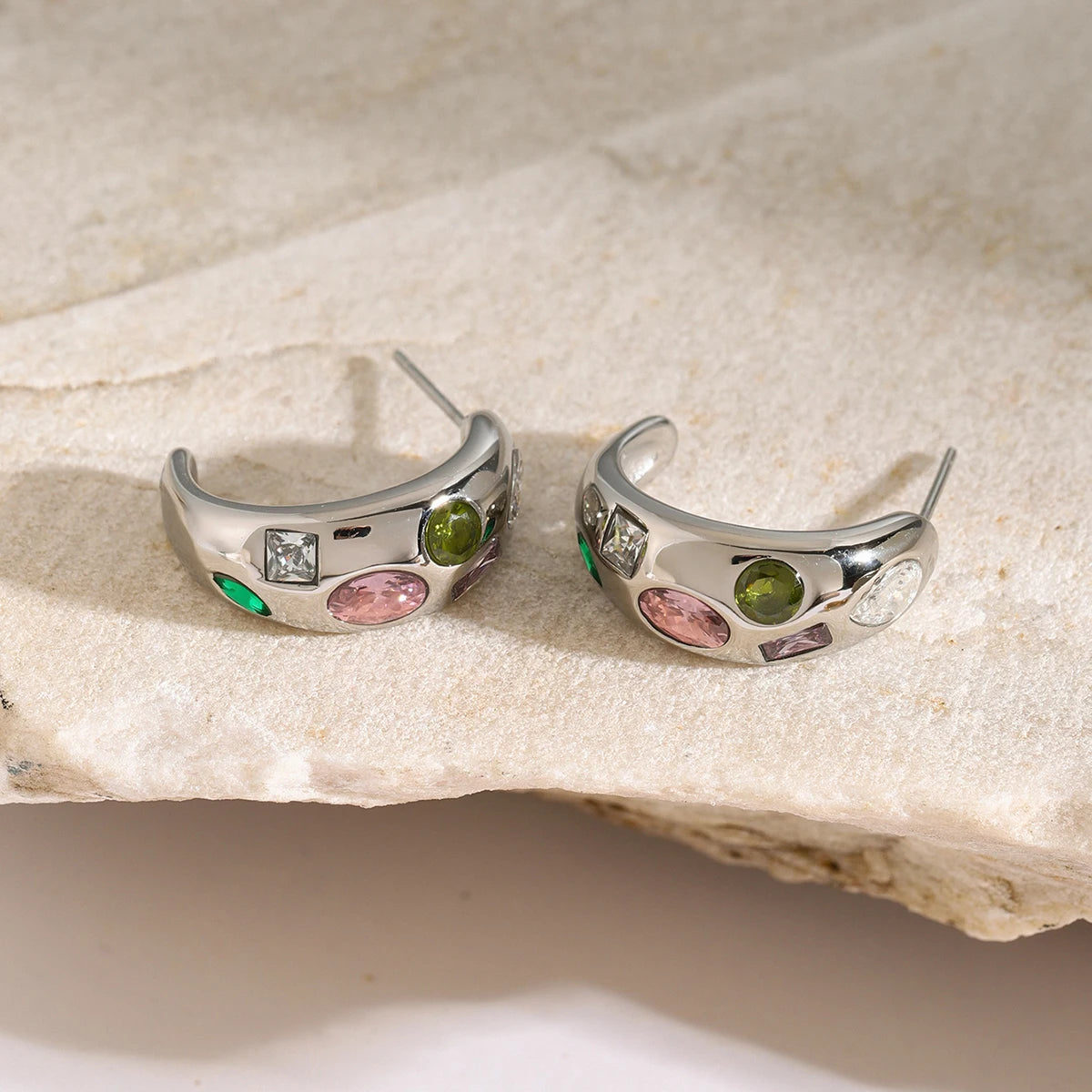 Gem Mine Crescent Moon Stud Earrings