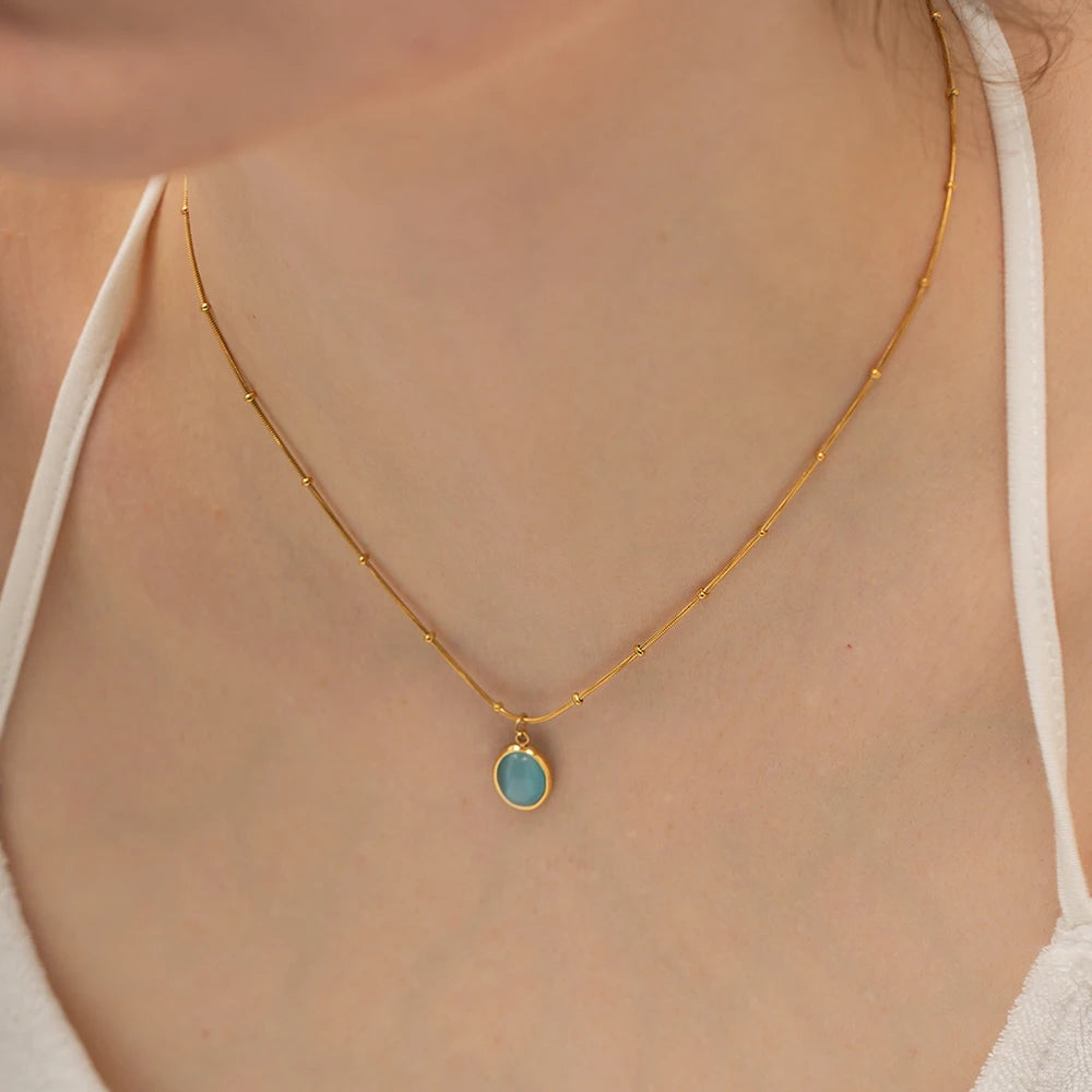 18k Blue Opal Satellite Chain Necklace