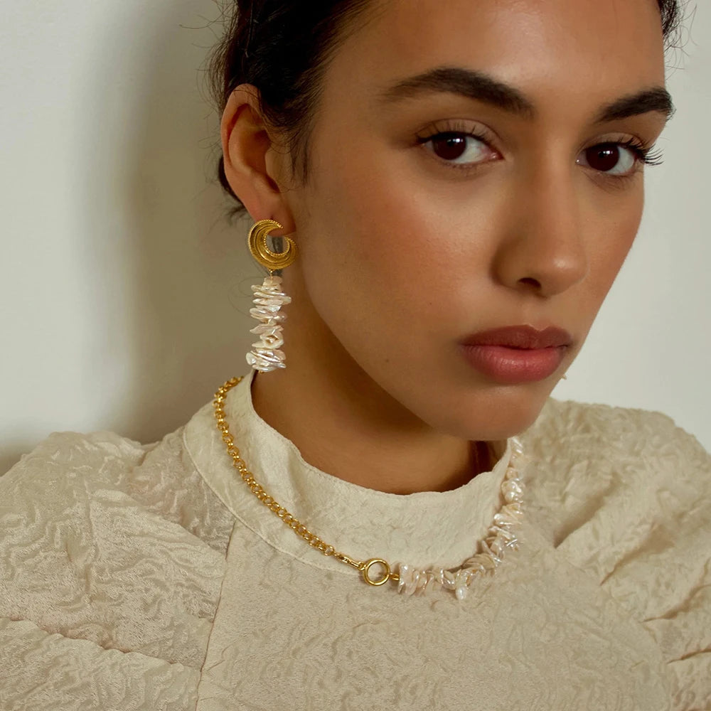 Crescent Moon Shell Dangle Earrings