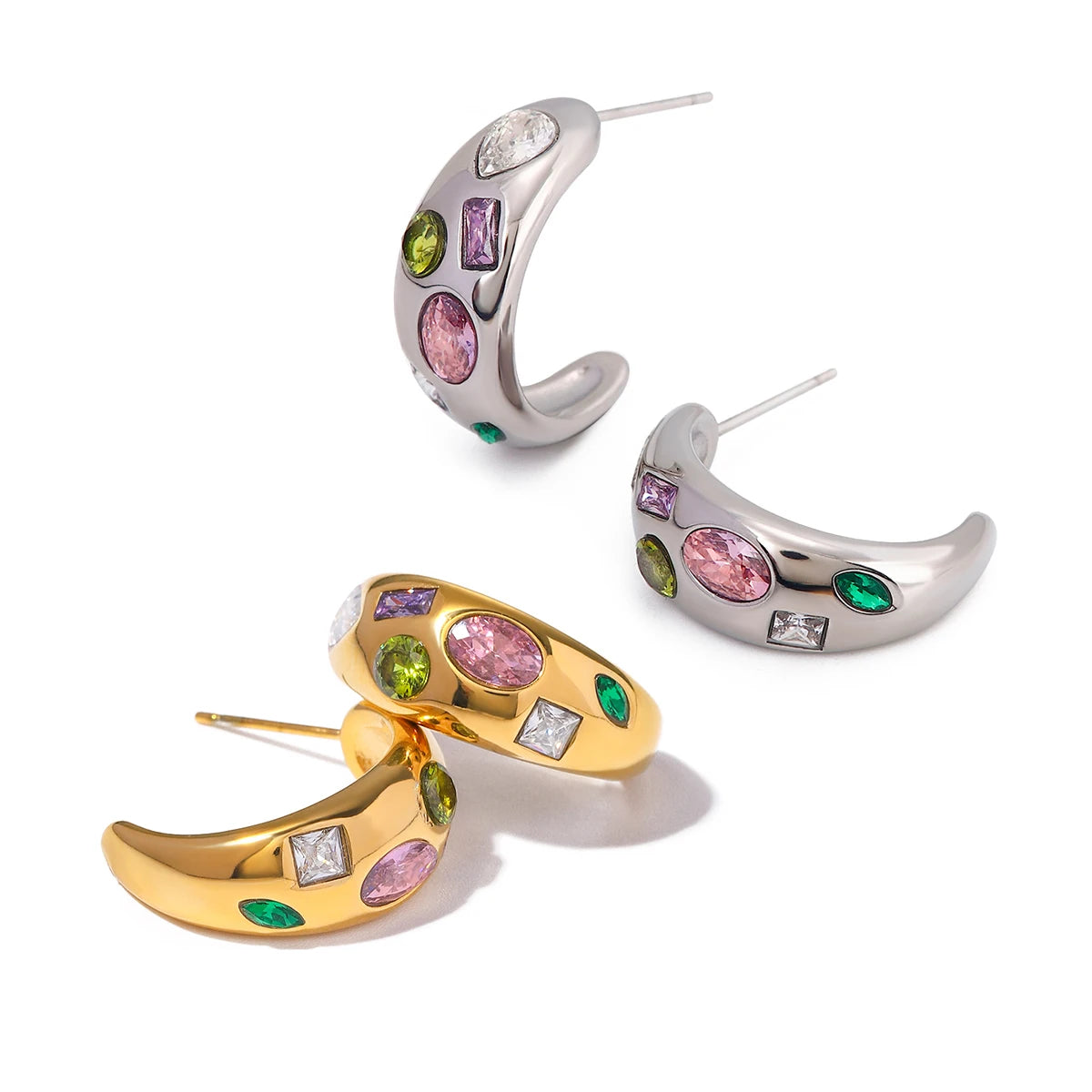 Gem Mine Crescent Moon Stud Earrings