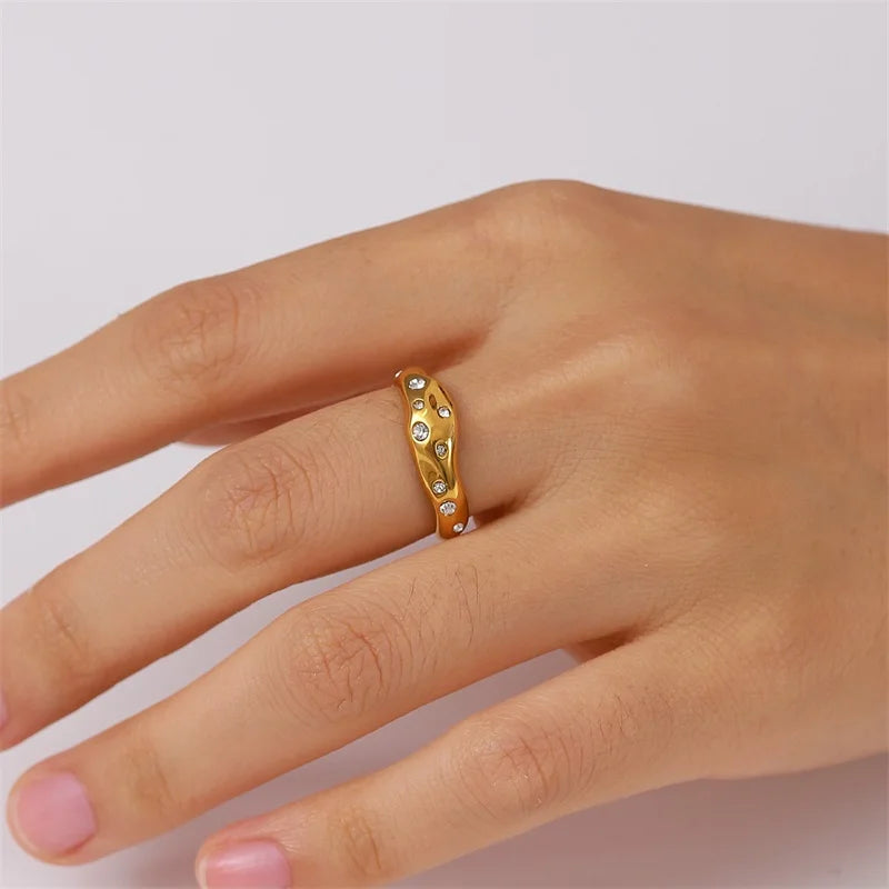 Gold Diamond Embedded Ring