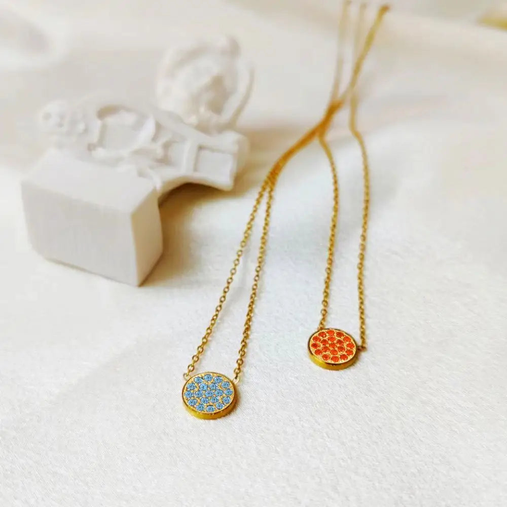Dainty Diamond Speckled Birthstone Circle Necklace