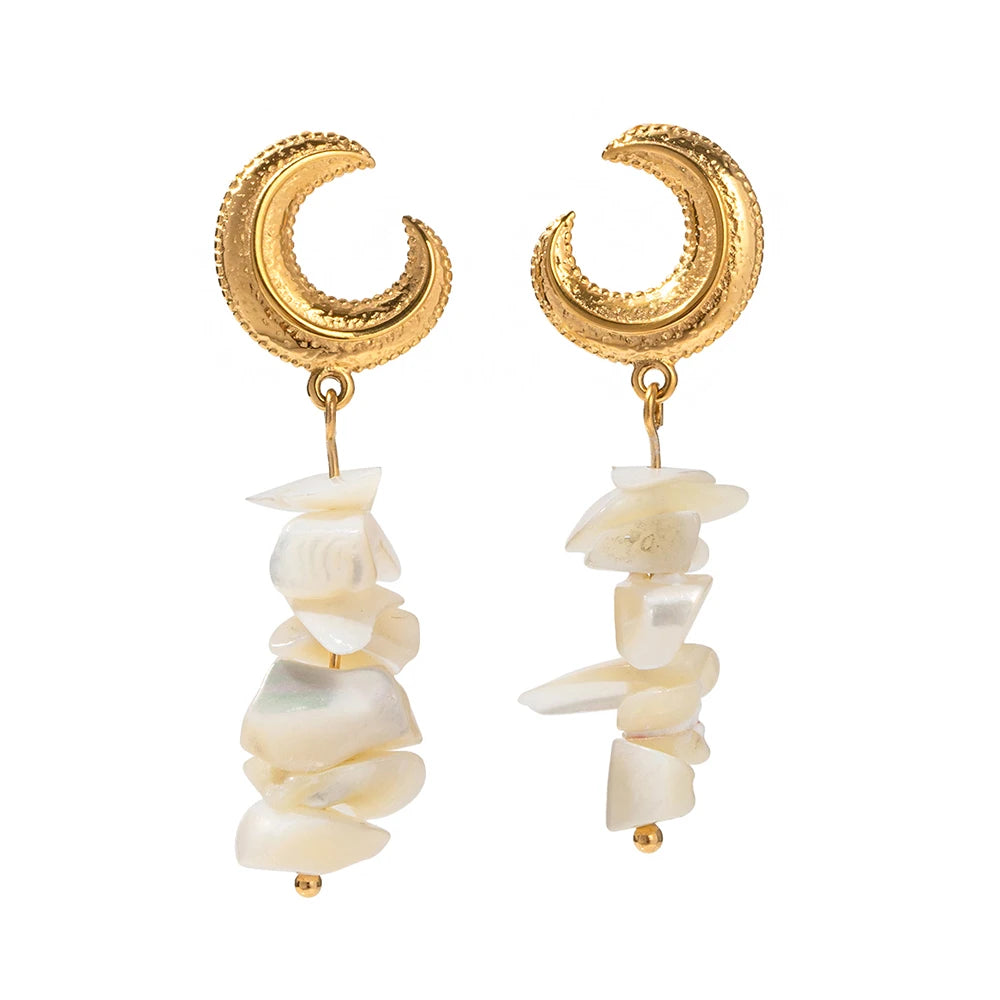 Crescent Moon Shell Dangle Earrings