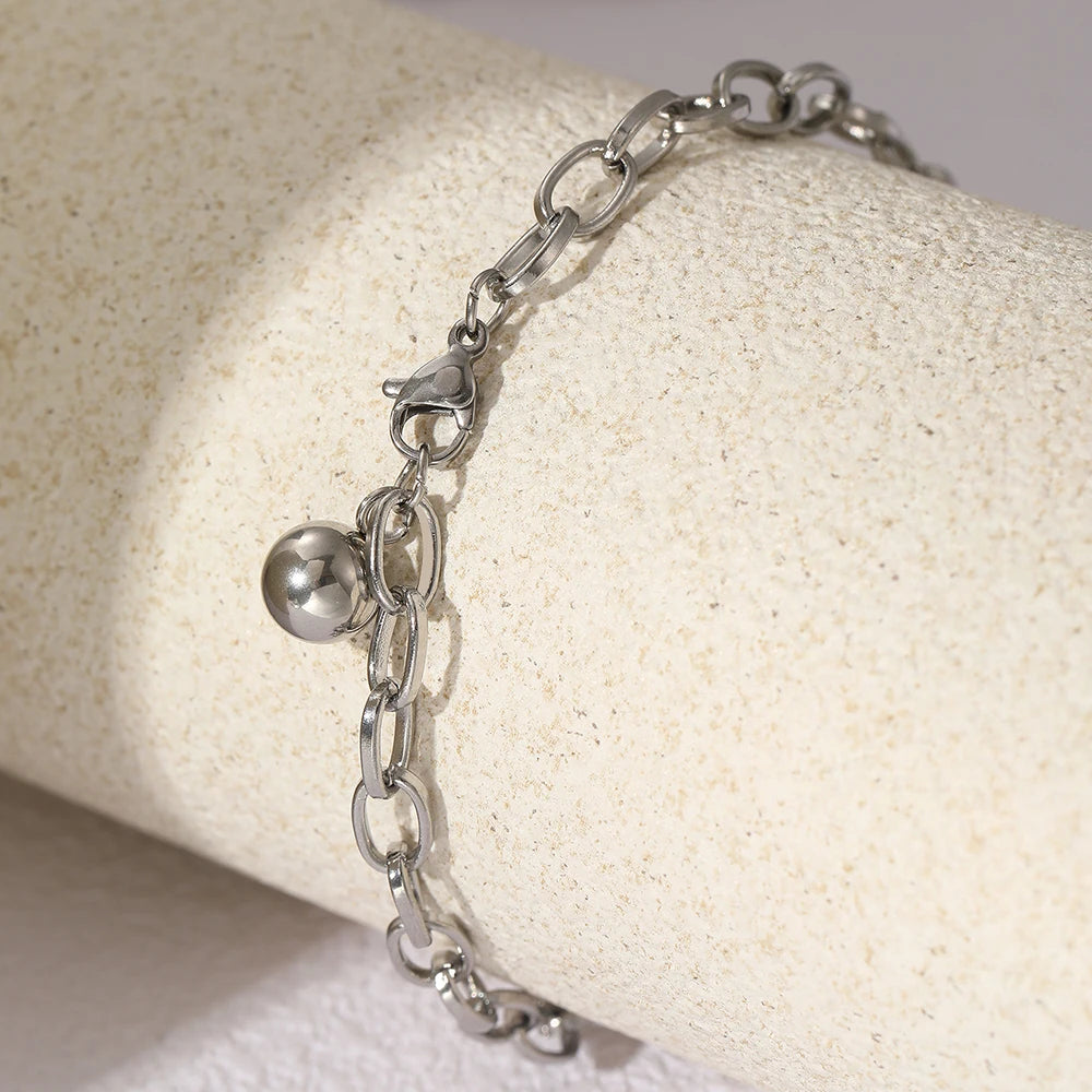 Chunky Paperclip Tassel Ball Bracelet