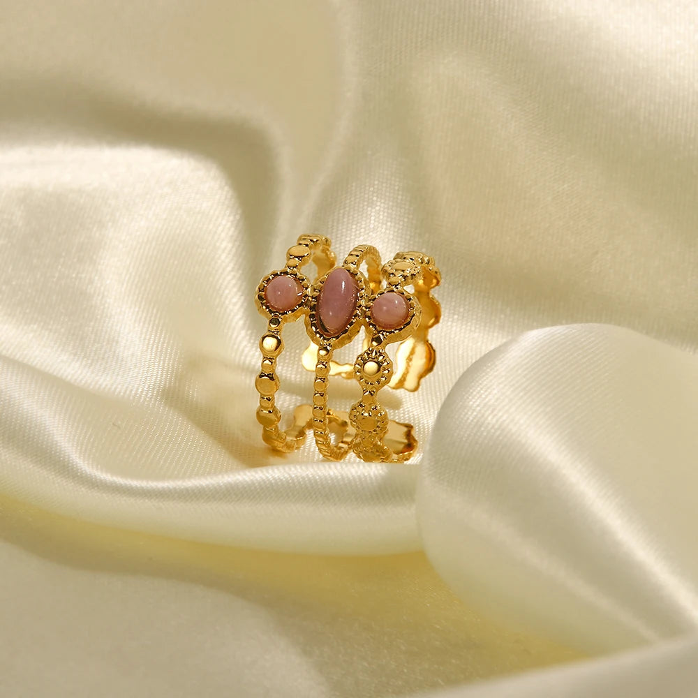 18k Triple Rose Stone Ring Stack