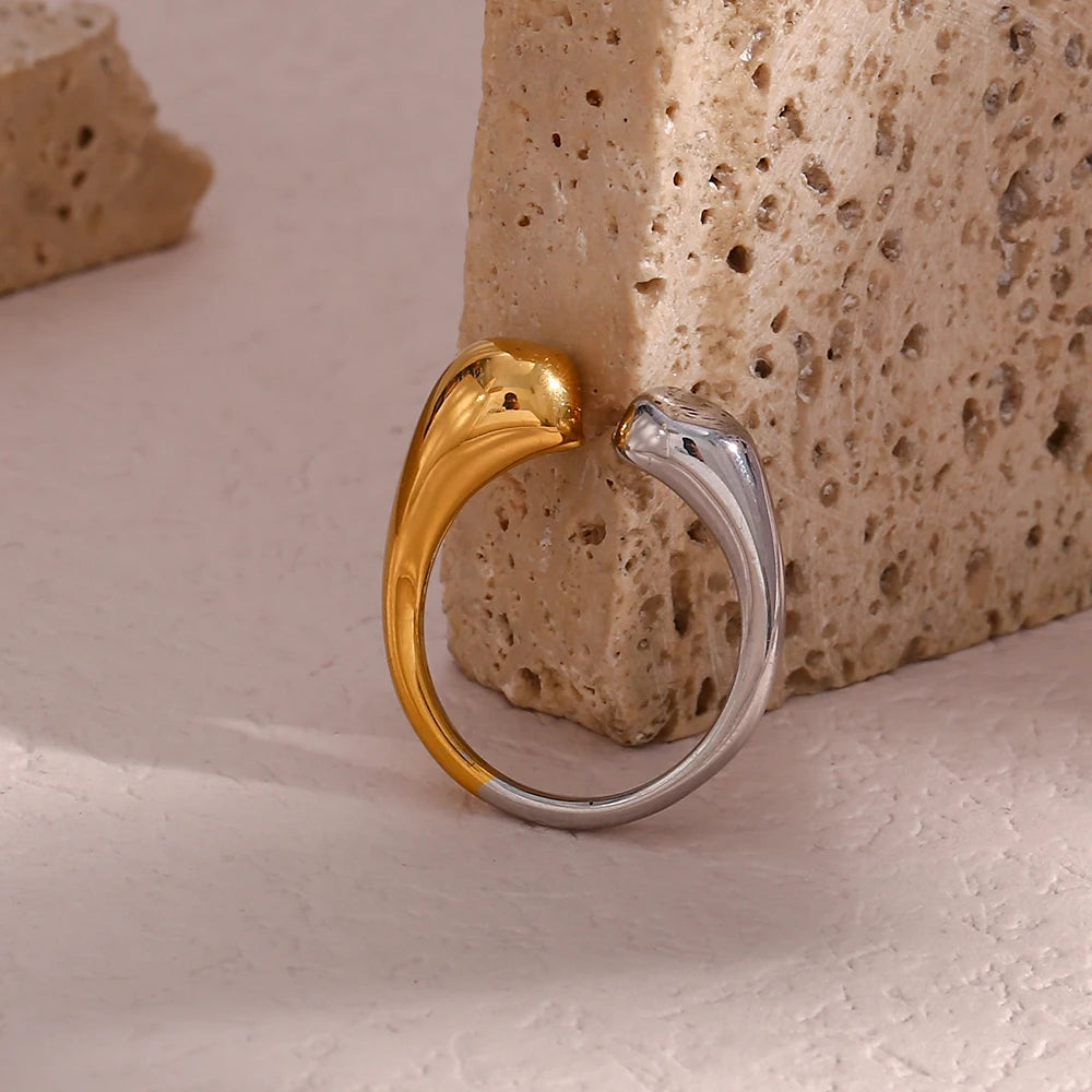 Modern Two Tone Droplet Ring