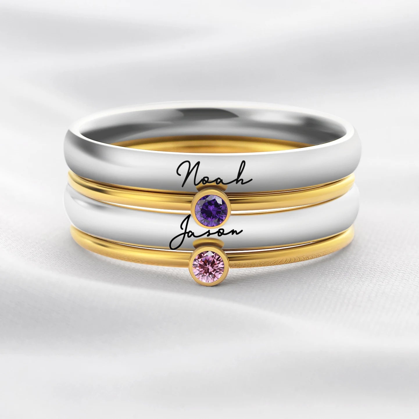 Personalized Name & Birthstone Stack Rings