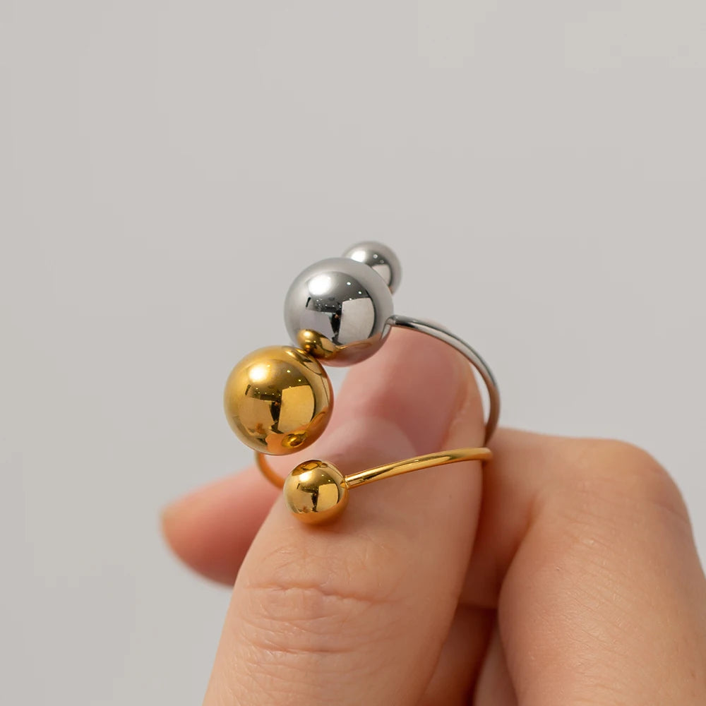 18k Bold Two Ball Open Ring