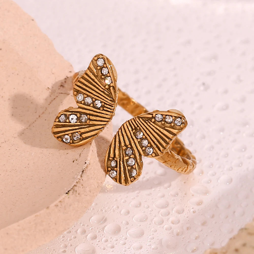 18k Diamond Accented Textured Open Butterfly Ring