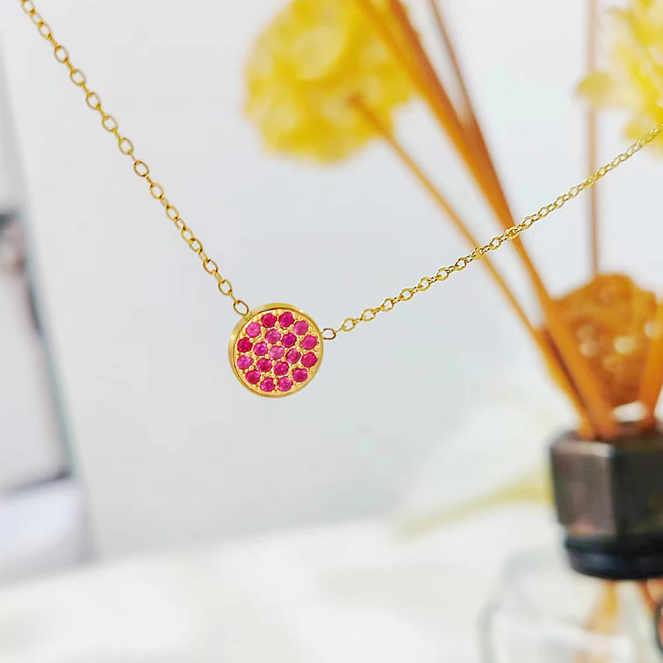 Dainty Diamond Speckled Birthstone Circle Necklace