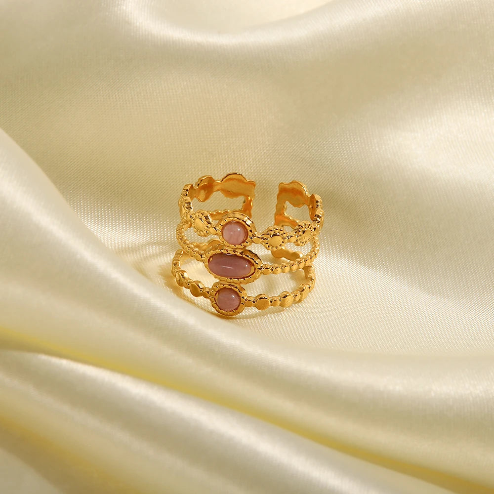 18k Triple Rose Stone Ring Stack