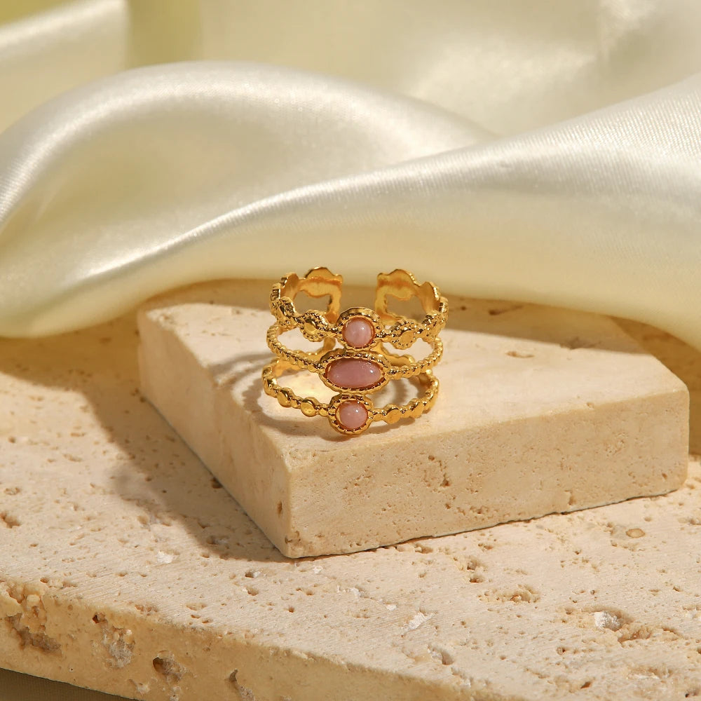 18k Triple Rose Stone Ring Stack