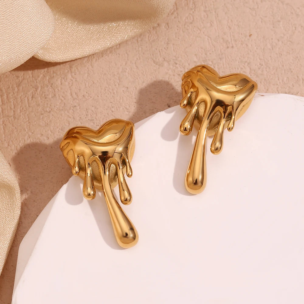 18k Melting Heart Stud Earrings