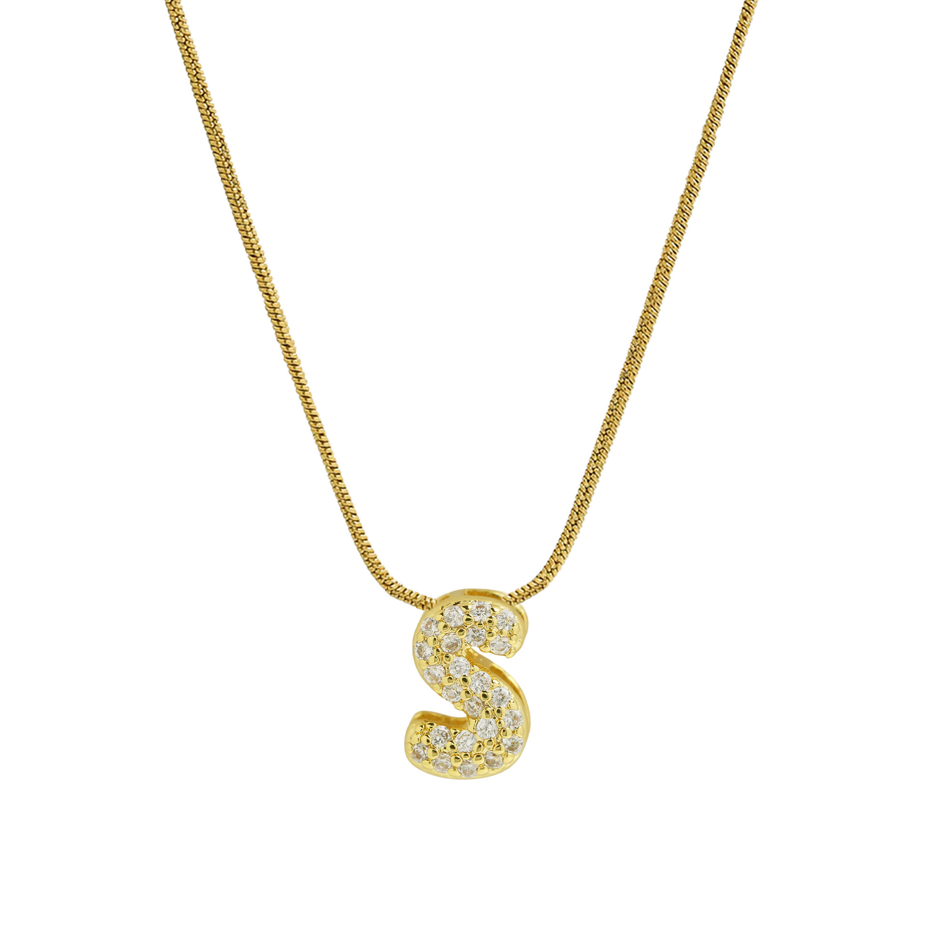 Diamond Bubble Letter Initial Necklace