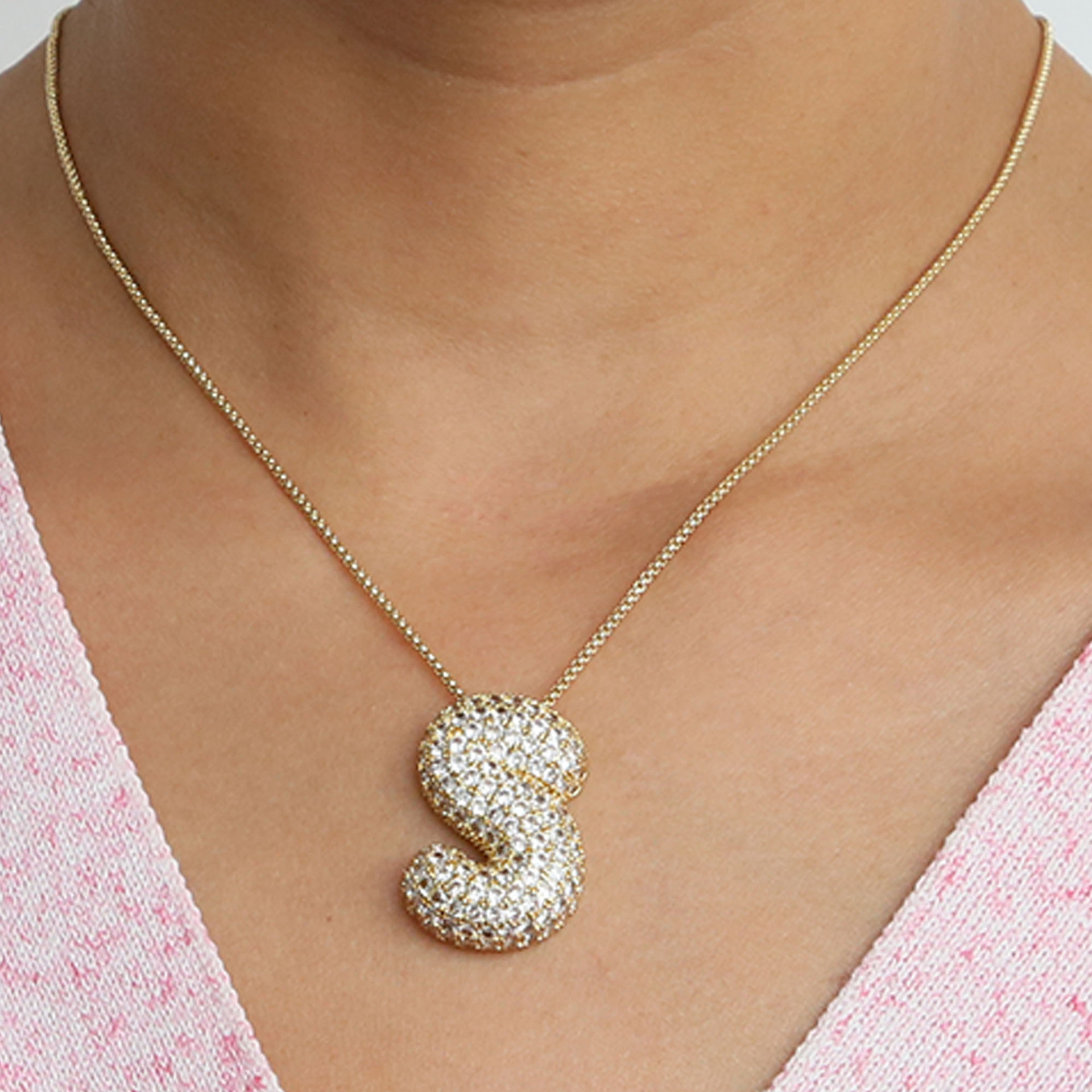 Chunky Bubble Diamond Dazzle Initial Necklaces