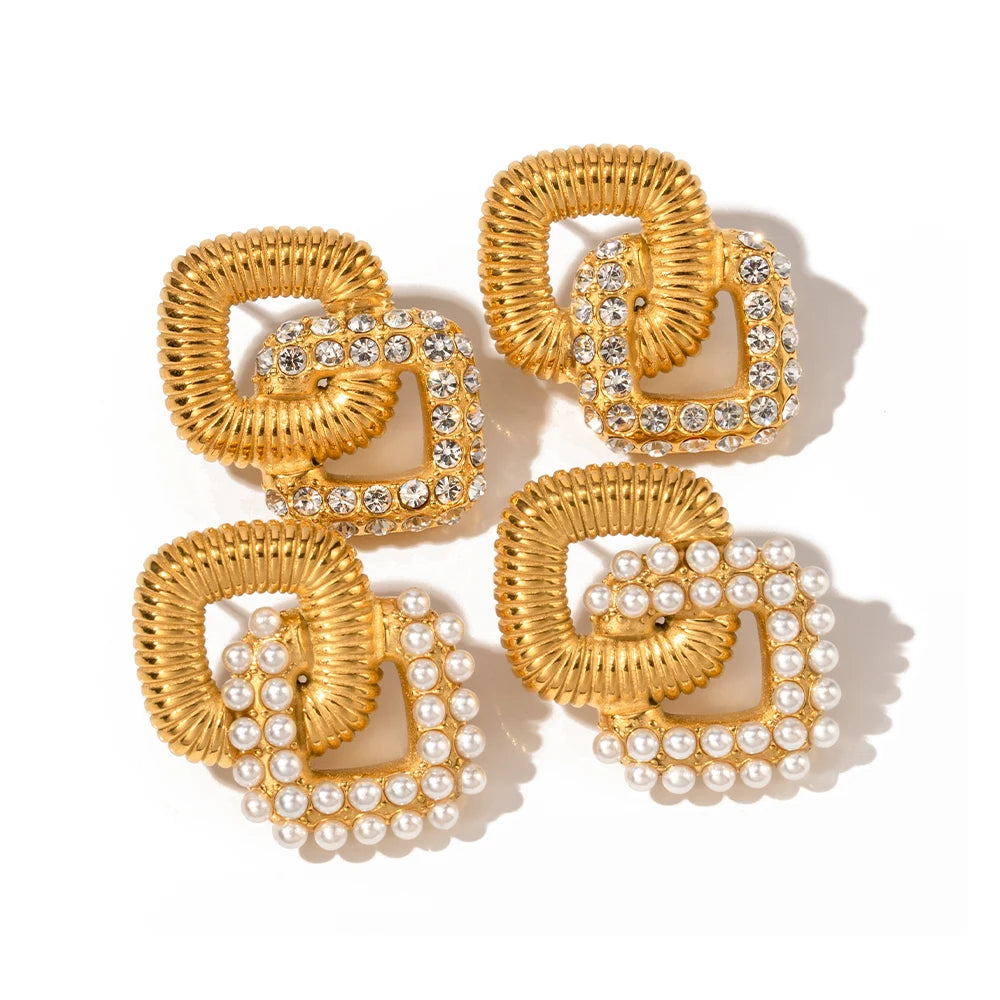 18k Textured Dual Squircle Earrings