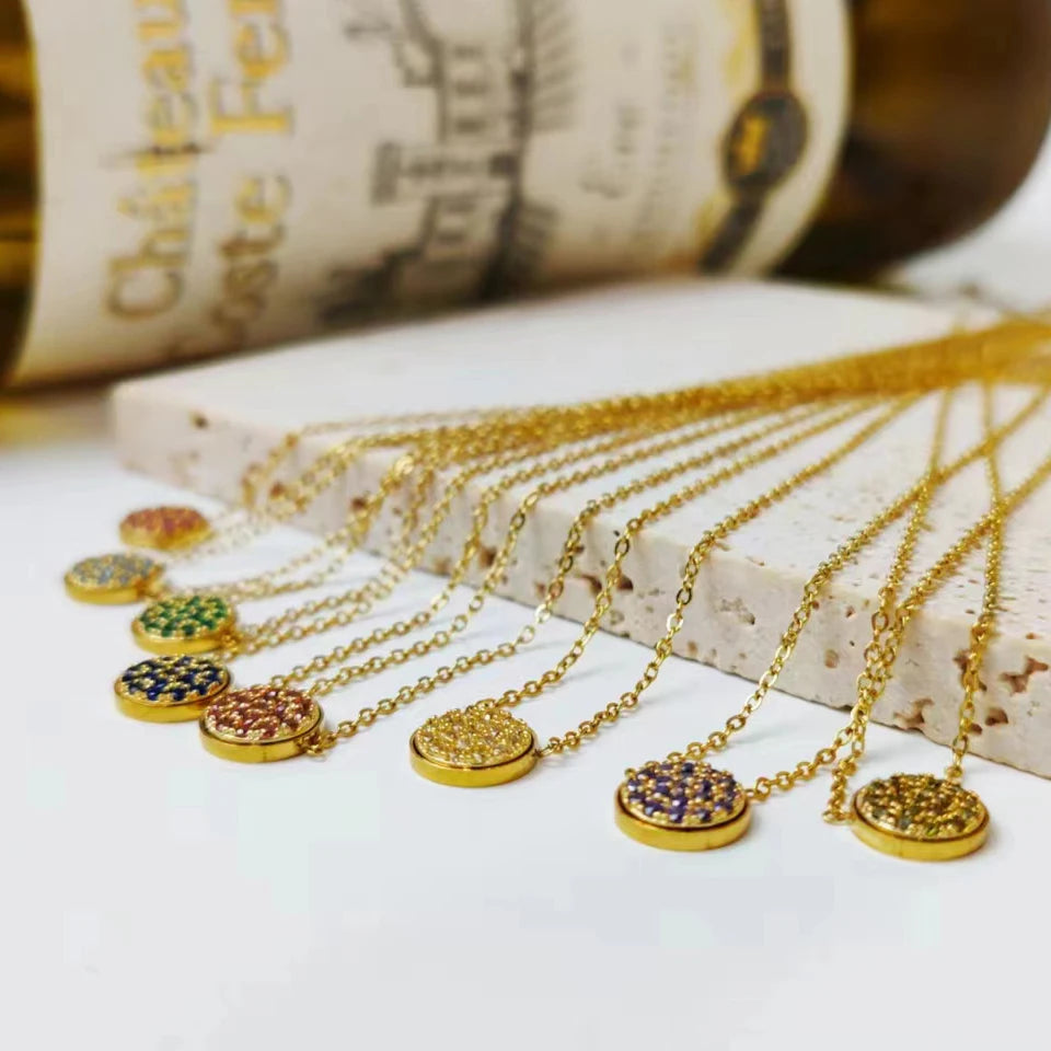 Dainty Diamond Speckled Birthstone Circle Necklace