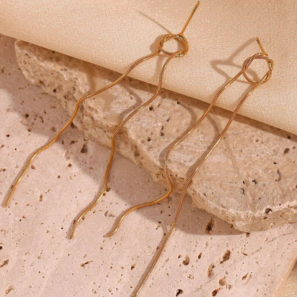 18k Dainty Circle Tassel Earrings