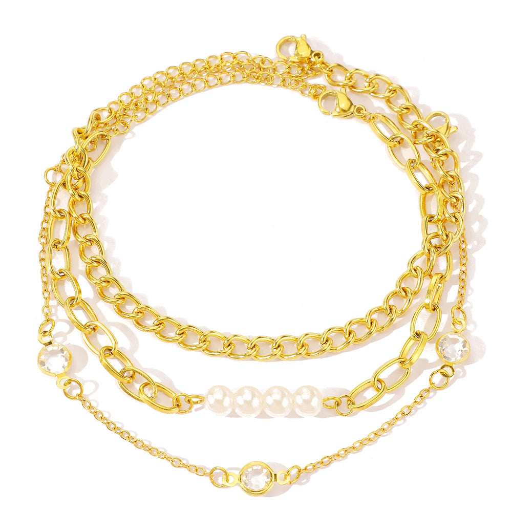 Elegant Pearl Crystal Chain Bracelet Stack