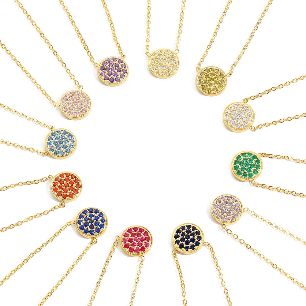 Dainty Diamond Speckled Birthstone Circle Necklace