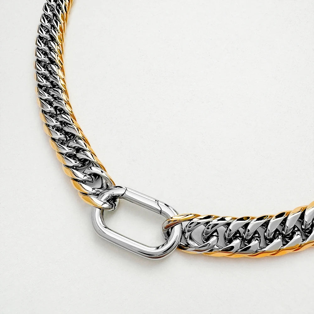 18k Luxe Two Tone Cuban Chain & Rope Disc Necklace