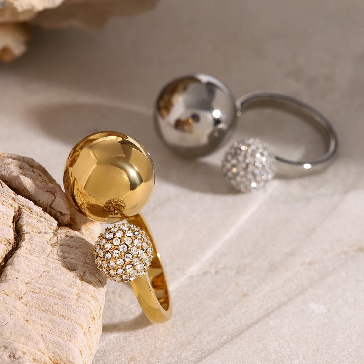 Asymmetric Diamond Accented Sphere Ring