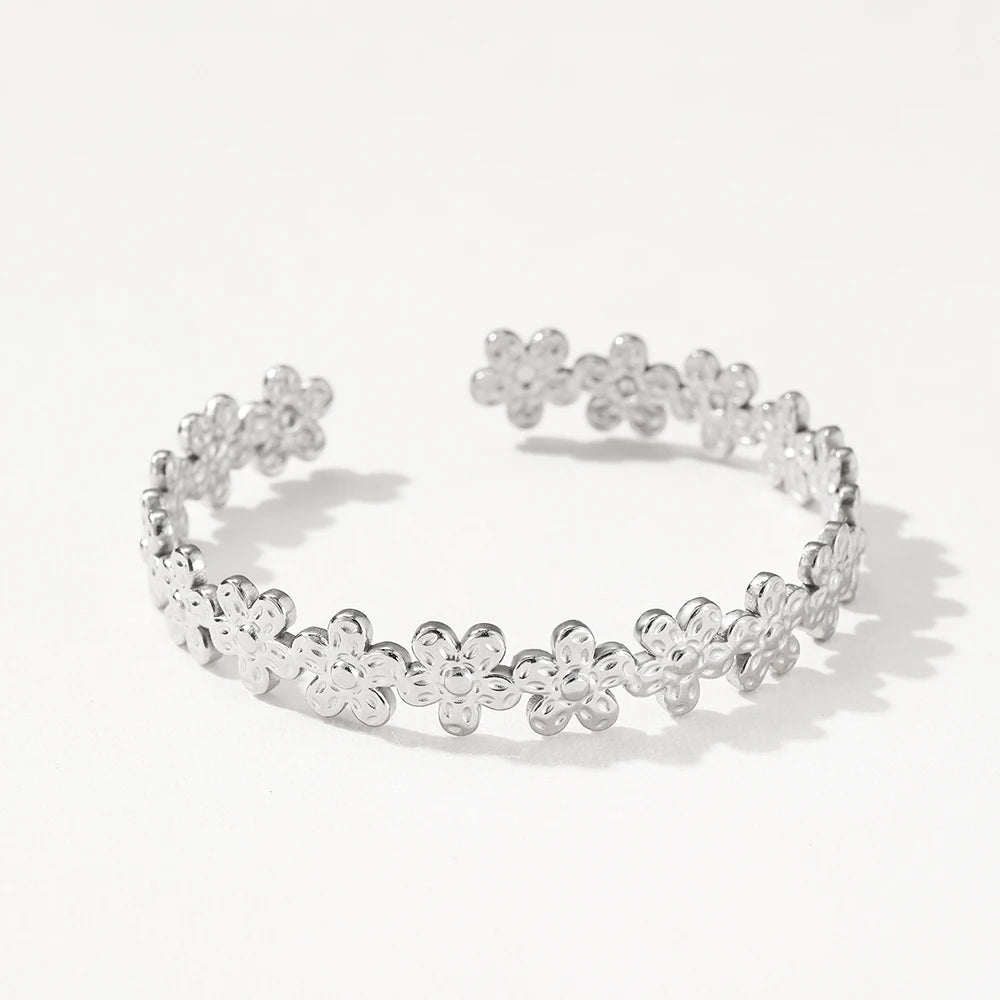 Textured Floral Bangle Cuff Bracelet