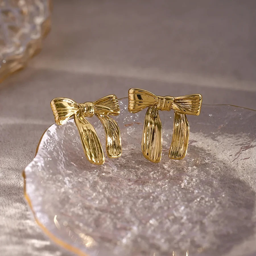 Feminine Textured Bow Earrings