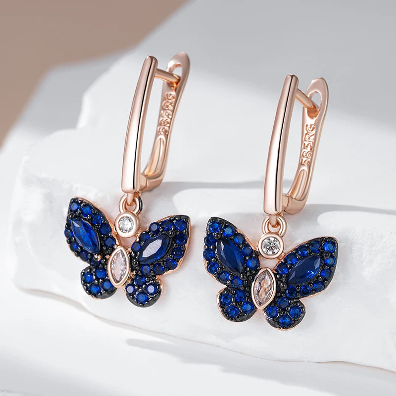 Dainty Blue Diamond Butterfly Earrings