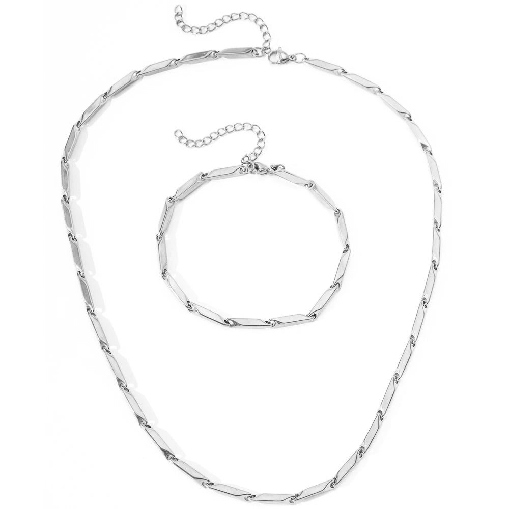Modern Geometric Chain Necklace and Bracelet Set