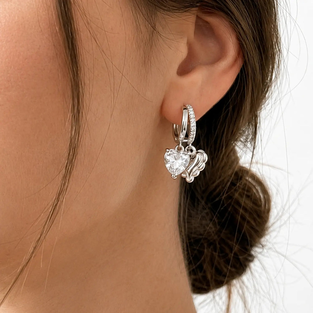 14k Elegant Double Heart Huggie Hoop Earrings
