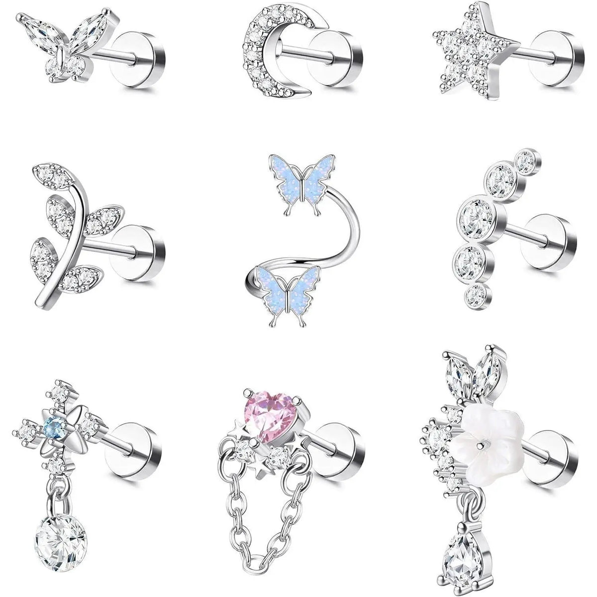9pc Celestial Flat Back Earring Set