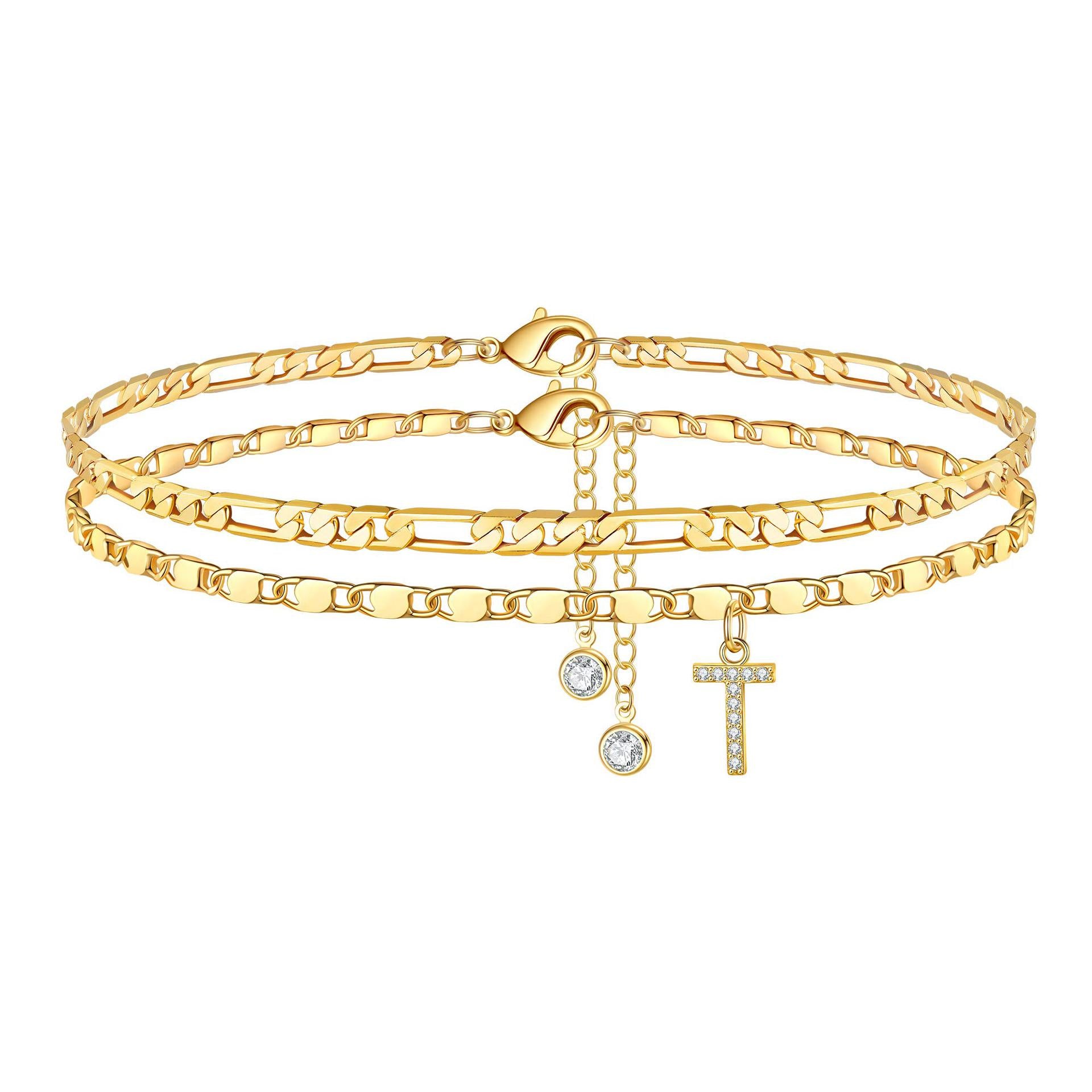 2pc 14k Diamond Letter Initial Anklet