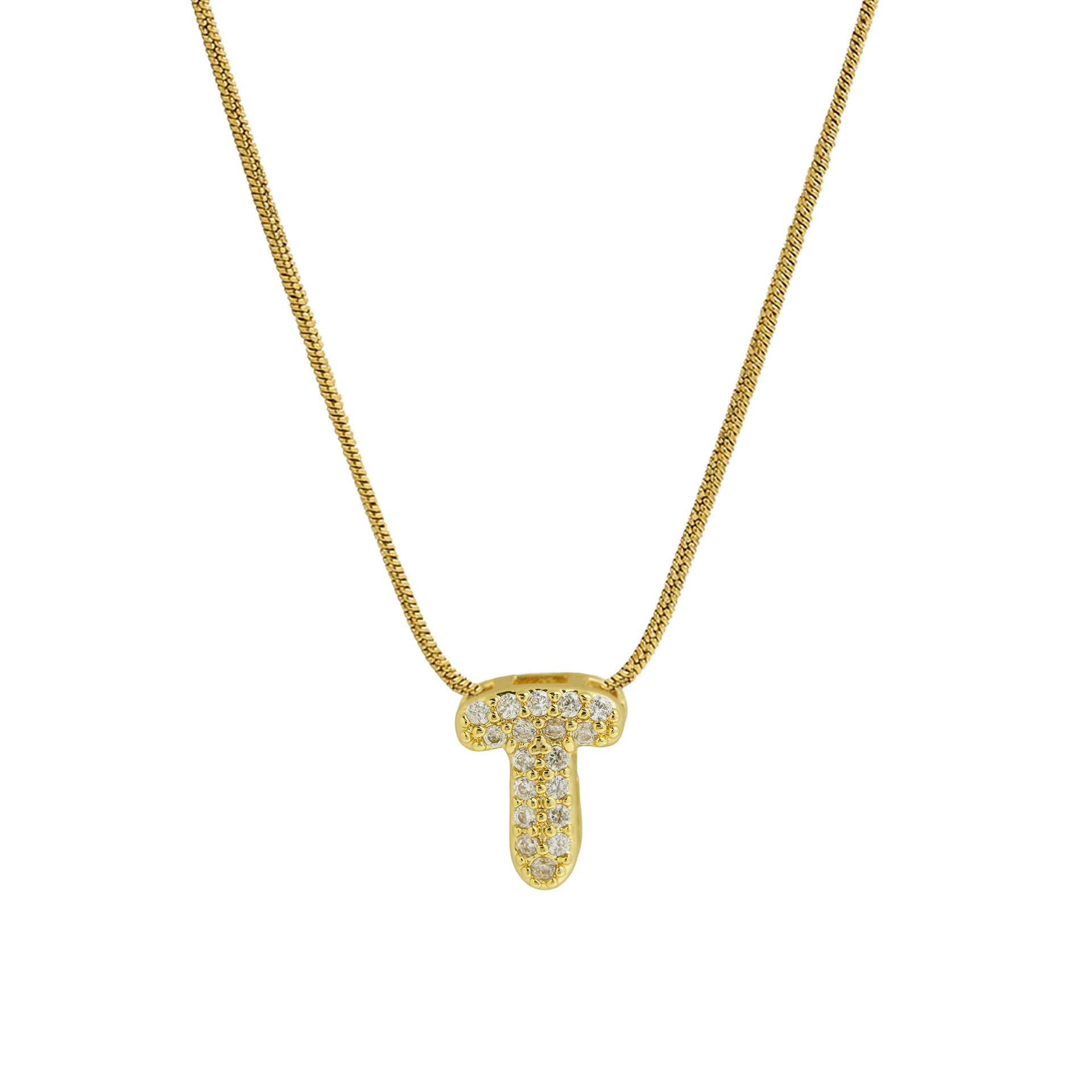 Diamond Bubble Letter Initial Necklace