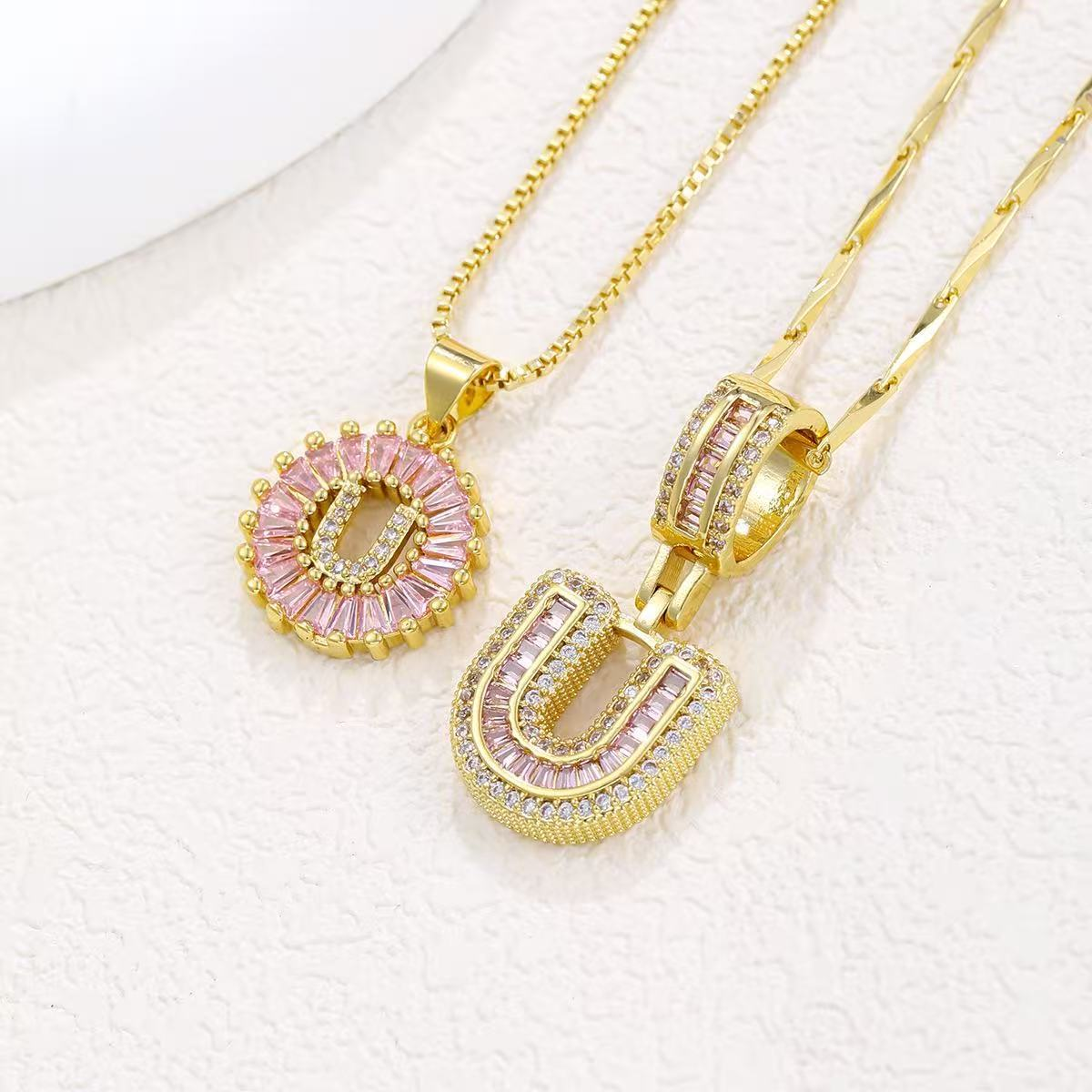 2pc 14k Diamond Letter Initial Necklaces (Limited Pink Edition)